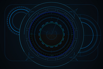 Digital blue radar with targets on monitor in searching. Futuristic interface hud design. Military search system. 3D rendering.