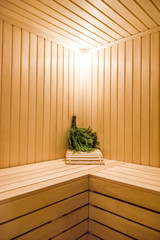 Sauna wooden interior. SPA hot procedure.