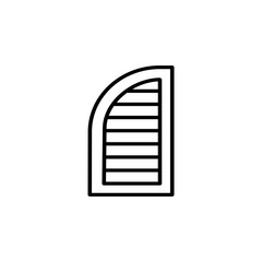 Black & white illustration of old louver arch window shutter. Vector line icon of wooden vintage outdoor jalousie. Isolated object