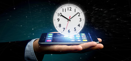 Man holding a clock timer 3d rendering