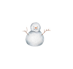 Obraz premium happy snowman character, new year aquarelle design element on the white background, for clipart, print, pattern, tag, 