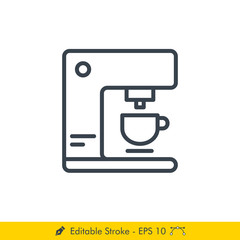 Coffee Maker (Machine) Icon / Vector - In Line / Stroke Design