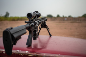 assault rifle on shooting field