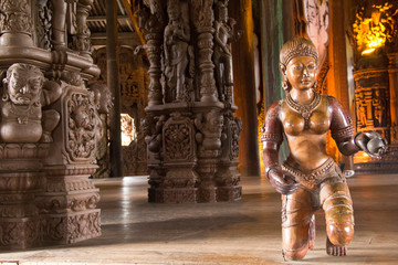 Beautiful buddhist sculpture in the Temple of Truth in Pattaya, Thailand