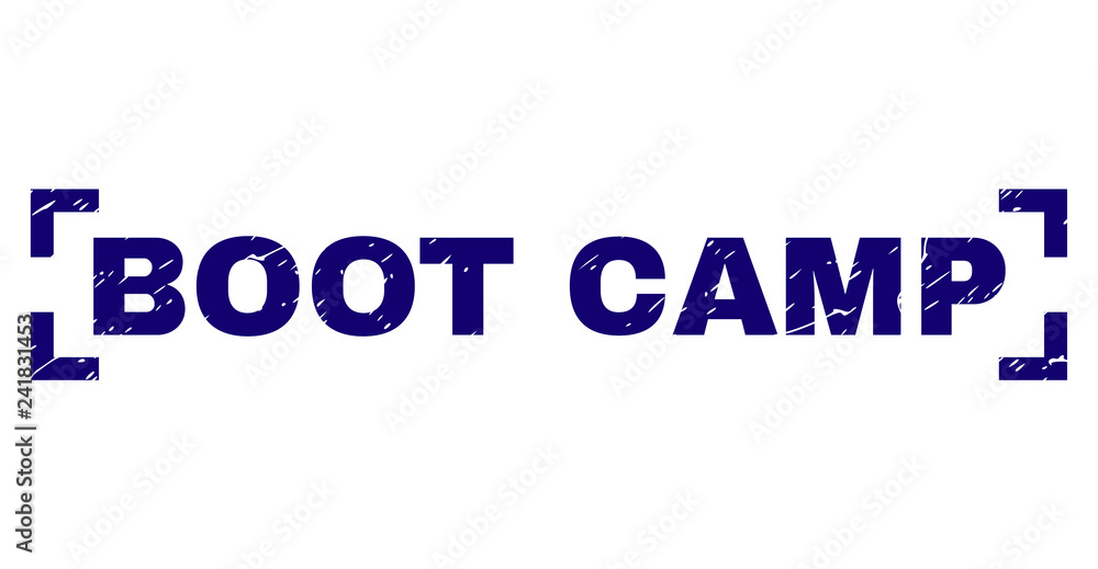 Wall mural boot camp text seal print with grunge texture. text caption is placed inside corners. blue vector ru