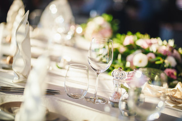 Wedding table set up. Indoor set up of a wedding/party table with fresh flowers