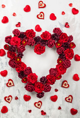 Red roses in shape of heart