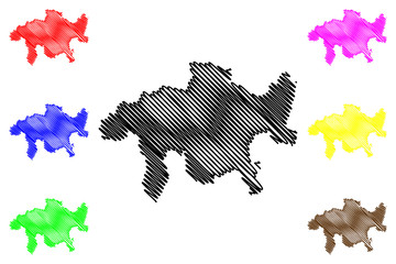 Grisons (Cantons of Switzerland, Swiss cantons, Swiss Confederation) map vector illustration, scribble sketch Canton of Graubünden map