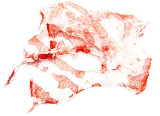 Napkin in red blood isolated on white background