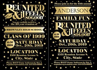 Set of reunion announcement or invitation templates for family or class reunions