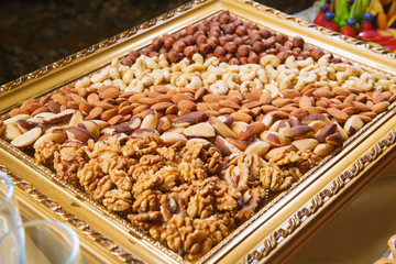decoration of the festive buffet table, decorations and snacks, sweets and drinks