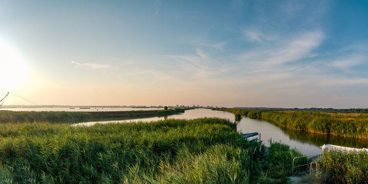 sunset on Po river natural parck