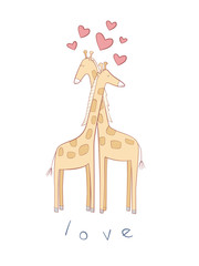Cute illustration of giraffes in love.