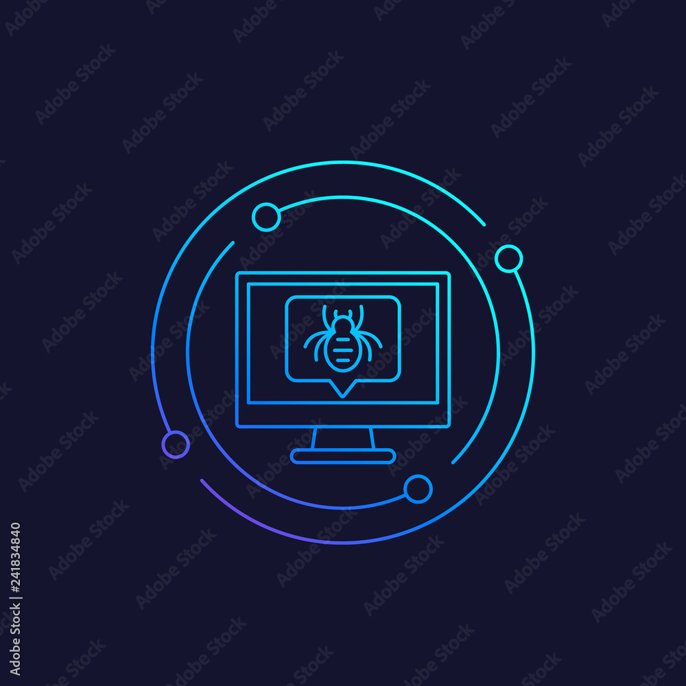 Poster computer bug vector icon, linear