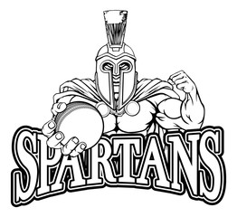 A Spartan or Trojan warrior Cricket sports mascot holding a ball