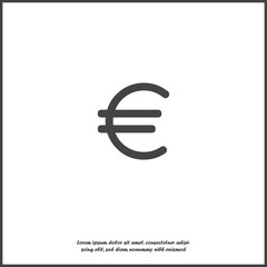 Vector image of the euro sign on gray background. Flat image euro icon on white isolated background.
