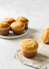 Homemade tasty miffins on white background