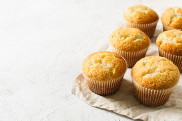 Homemade tasty miffins on white background