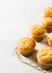 Homemade tasty miffins on white background