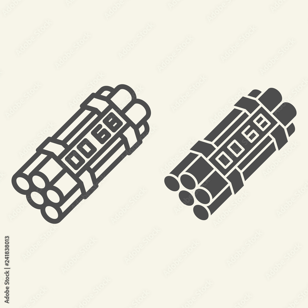 Poster time bomb line and glyph icon. dynamite vector illustration isolated on white. detonator outline sty
