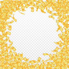 Korean won notes falling. Small WON bills on trans