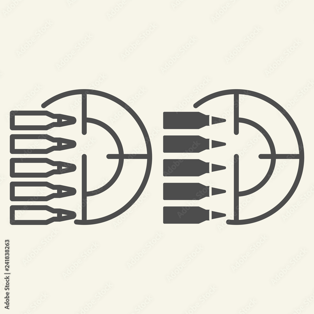 Poster target practice line and glyph icon. aim and bullets vector illustration isolated on white. shot out
