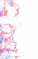 Template layout leaflets with a mixture of acrylic paints. The texture of liquid marble. Liquid art. Applicable for design cover, flyer, poster, placard. Mixed cyan, magenta, pink and white colors.