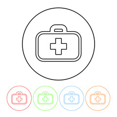 Medical kit symbol icon in a thin line style vector doctors bag symbol sign with four color variations vector illustration isolated on a white background