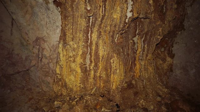 Uranium ore in a uranium mine. Rock containing uranium and barite.