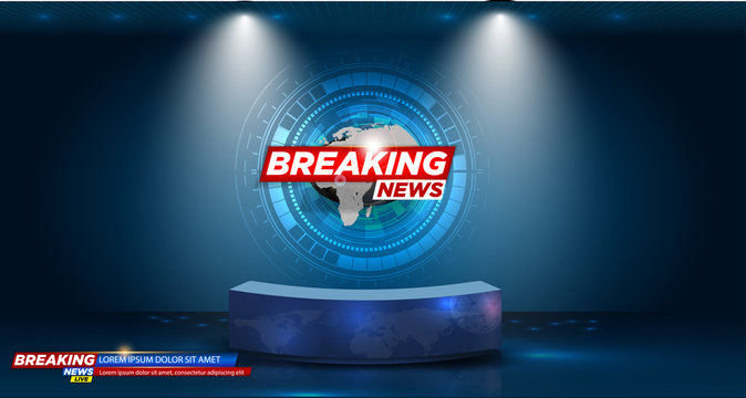 Table and breaking news banner background in the news studio . vector illustration