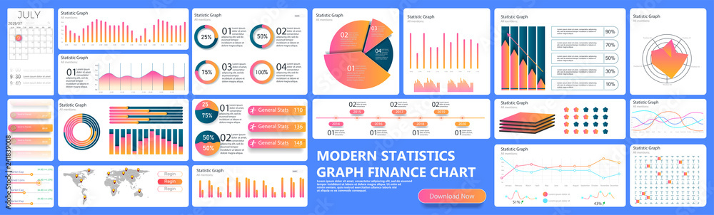Aufkleber infographic dashboard. finance data analytic charts, trade statistic graph and modern business chart