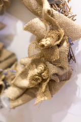 Decorative burlap product, handmade Christmas wreath fragment