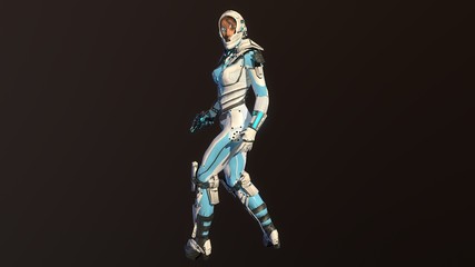 Fototapeta na wymiar Girl in sky fy space suit 3d render