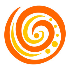 orange spiral ball, with yellow pattern, abstract symbol