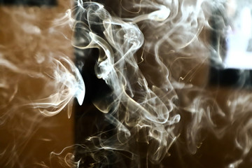 Smoke steam in room lighten by sun light, hazy steam curls for decorative special effect, abstract...