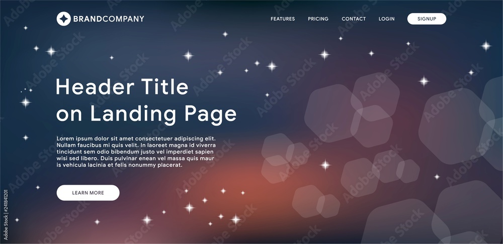 Poster landing page or website template with gradient mesh background