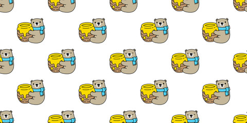 Bear seamless pattern vector polar bear honey bee hug scarf isolated cartoon illustration tile background repeat wallpaper doodle