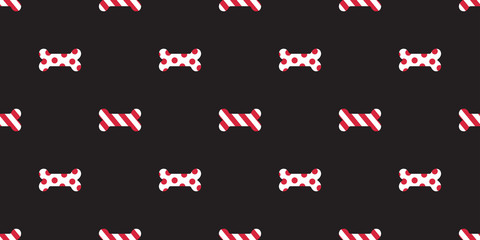 Dog bone seamless pattern vector Christmas Santa Claus Xmas candy cane dog paw french bulldog scarf isolated repeat wallpaper illustration cartoon tile background black