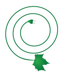 Green leaf with electrical plug. vector