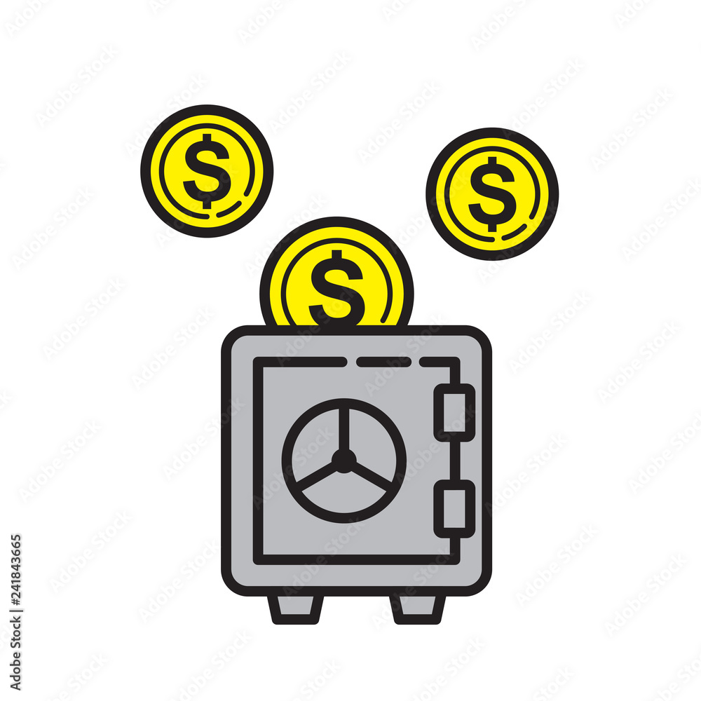 Poster Safe with coins icon on white background for graphic and web design, Modern simple vector sign. Internet concept. Trendy symbol for website design web button or mobile app