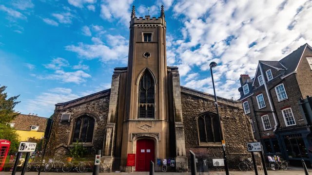 Time lapse view of St Clement church in Cambridge (England)
