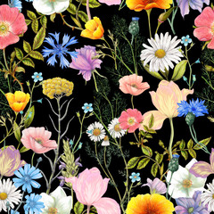 Seamless pattern of summer wildflowers