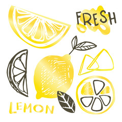 Hand drawn doodle lemon art - lemonade pattern background