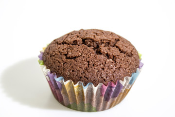 Chocolate cupcake isolated in a white background