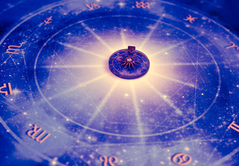 zodiac wheel on horoscope with sun pendant like astrology concept 