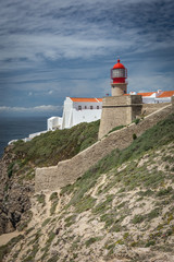 Fototapeta na wymiar Cape Saint Vincent lighthouse in Algarve, Portugal, most southwestern point of Portugal and of continental Europe