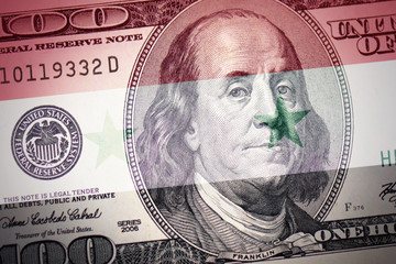 Obraz na płótnie Canvas flag of syria on a american dollar money background