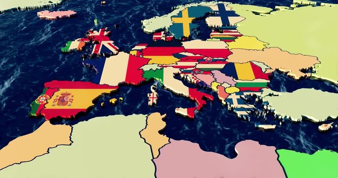 European Union Pre to Post Brexit, Union Jack flag fades as the UK leaves the EU