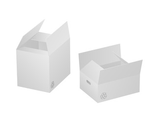 Two beautiful realistic white carton paper boxes vector on white background.