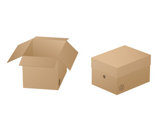 Two beautiful realistic brown carton paper boxes vector on white background.